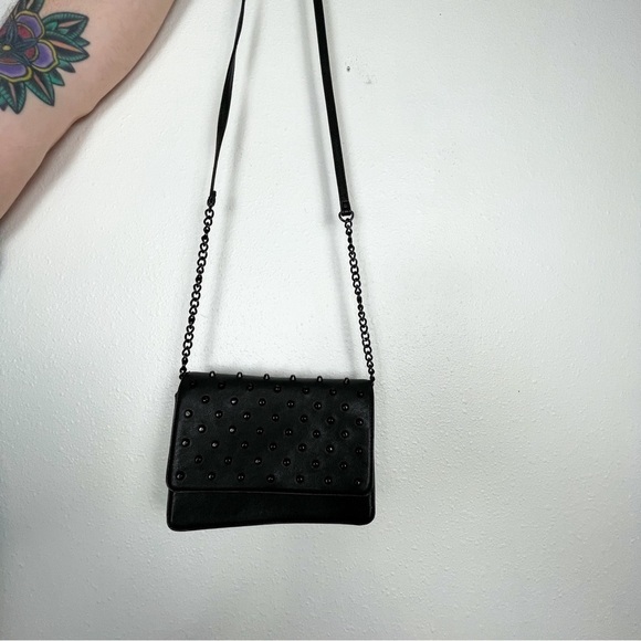 Gianni Binni black studded crossbody/ clutch purse with polka dot interior - Picture 5 of 13